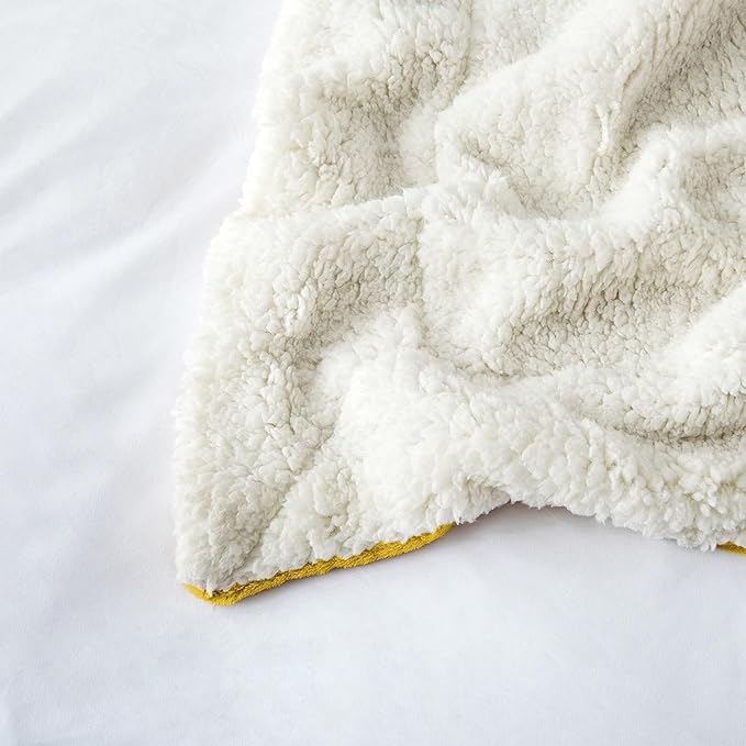 IR Imperial Rooms Sherpa Fleece Throw Blanket Twin Size for Couch - Thick and Warm Fluffy Blankets for Winter, Soft and Fuzzy Twin Blanket for Bed, Yellow, 60x80 Inches