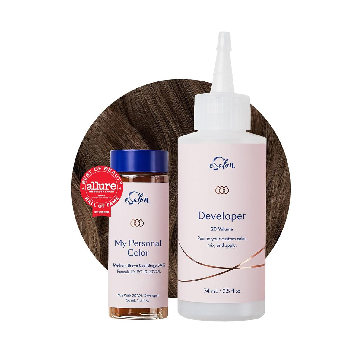 eSalon Permanent Hair Color & Hair Dye Complete Kit - Medium Brown Cool Beige - Personal Colorist Kit for Up To 100% Gray Coverage for All Hair Types - Professional-Grade Ammonia-Free Hair Dye