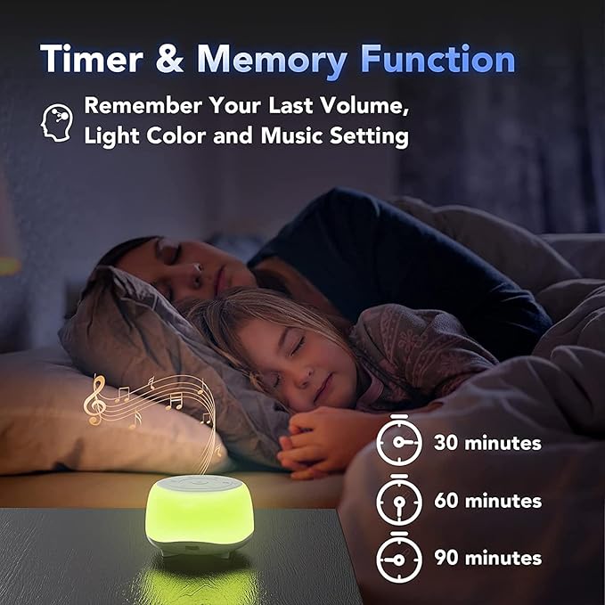 White Noise Machine with 7 Color Night Light and 34 Sleep Aid Sounds for Soothing Emotions, Promoting Sleep, Sound Machine with Timer Adjustable Brightness for Baby Kids Adults（C）