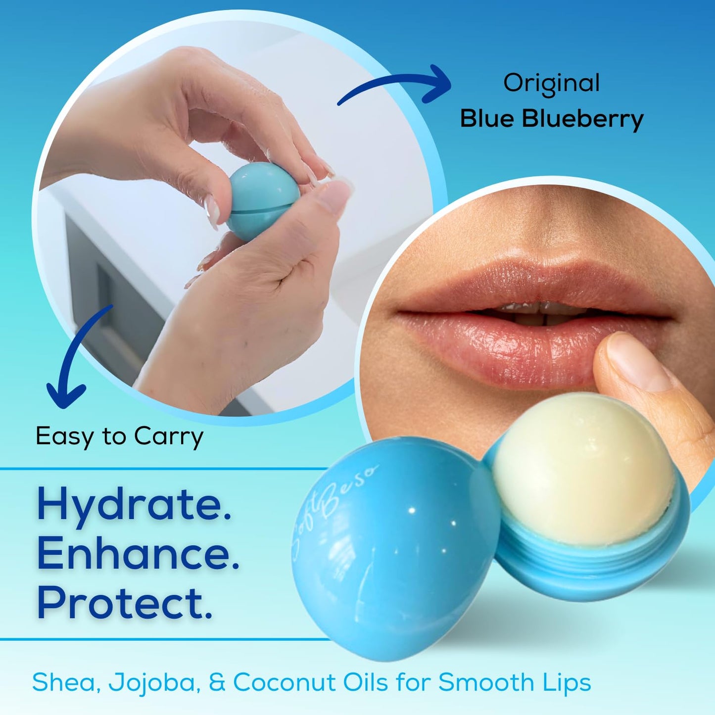 SoftBeso Lip Balm Blueberry Flavor – Moisturizing Lip Balm for Soft, Beautiful Lips – Hydrating & Nourishing Vegan Lip Care for Dry, Chapped Lips – Men & Women – Ideal for Gifting