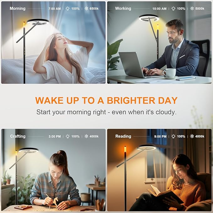 GLOWRIUM-H1 Smart Light Therapy Lamp 10000 Lux, LED UV-Free Sun Lamp, Circadian Rhythm, Full Spectrum Happy Light, Stepless Dimmable Energy Sunlight with App and Remote, Timer, Sleep Aid and Wake Up