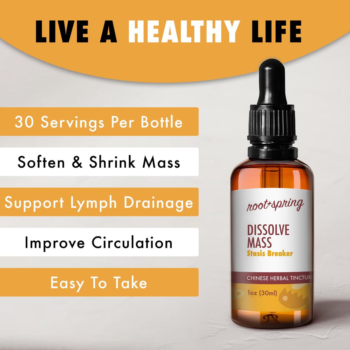 root + spring Dissolve Mass - Stasis Breaker - Herbal Tincture (Liquid Extract) Concentrate Formula with Dropper, Natural TCM Herb Blend Supplement 1 oz (Pack of 4)