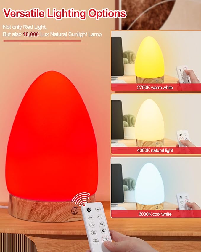 Red Light Night Light Lamp for Sleep, Red Nightlight Desk Lamp with 670nm Wavelength Multi-Color and Brightness Options Remote Control USB Charging Elegant Design