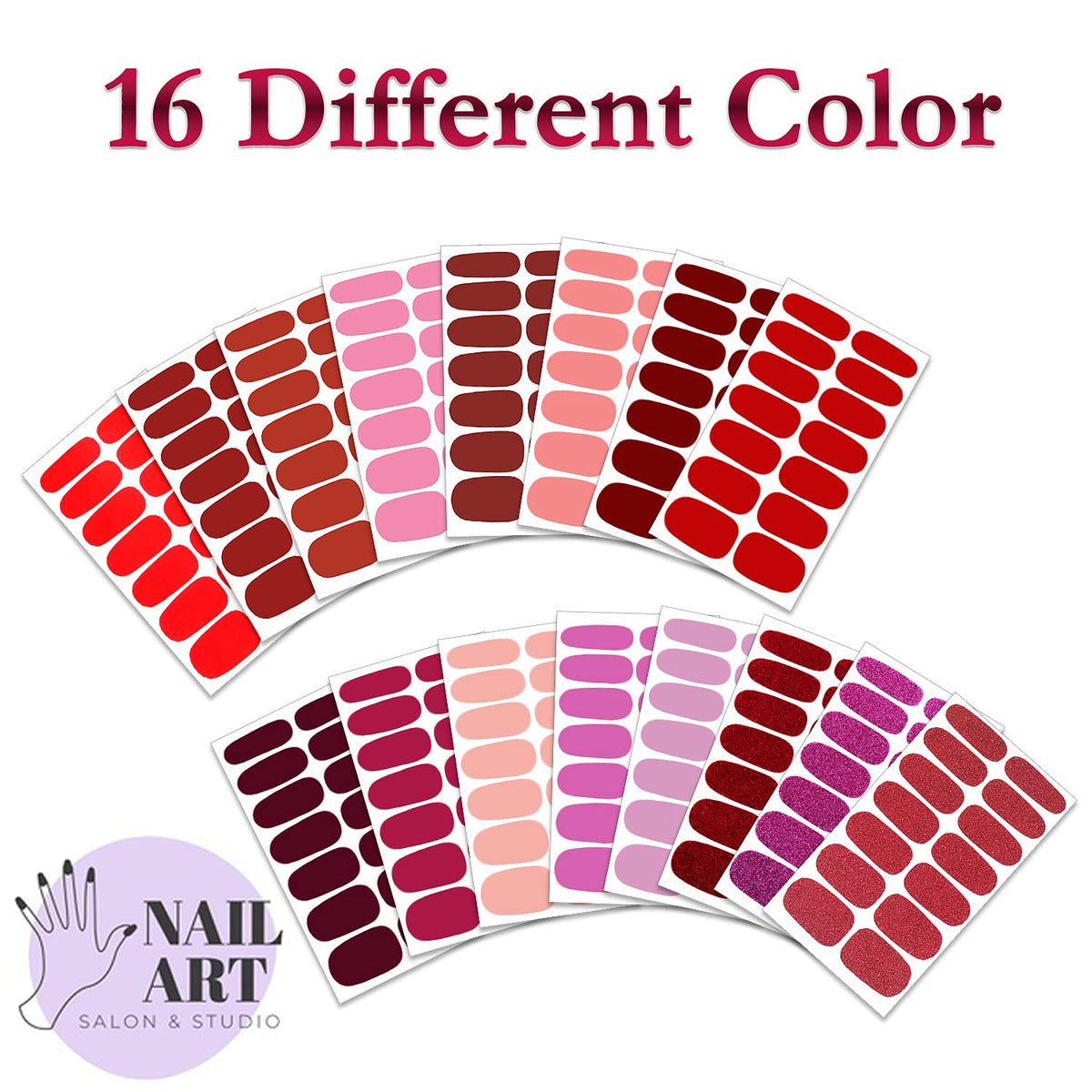 SILPECWEE 224 Pieces 16 Sheets Nail Polish Strips Solid Color Adhesive Nail Polish Stickers Nail Wraps for Women Nail Art Decals with Nail File (Vitality Red)