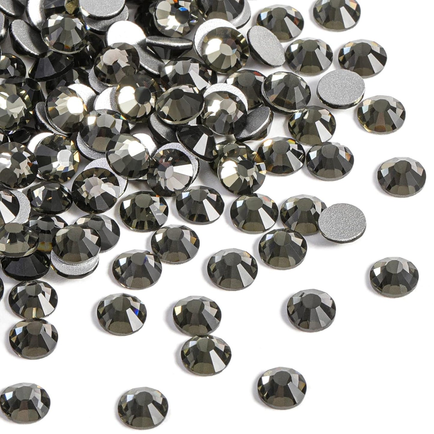 beadsland Flat Back Crystal Rhinestones Round Gems for Nail Art and Craft Glue Fix,Black Diamond (6.4-6.6mm) SS30/288pcs