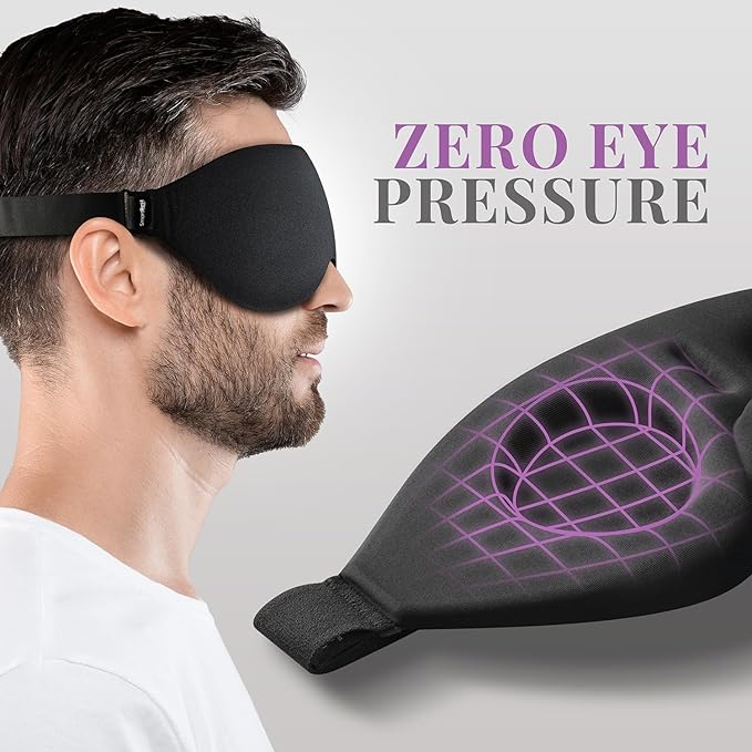 Sleep Mask [2 Pack] - Eye Mask for Sleeping - Ultra Lightweight for Side Sleepers, Contoured, 100% Blackout Sleeping Masks for Women and Men, Blindfold and Eye Covers - S1 Black