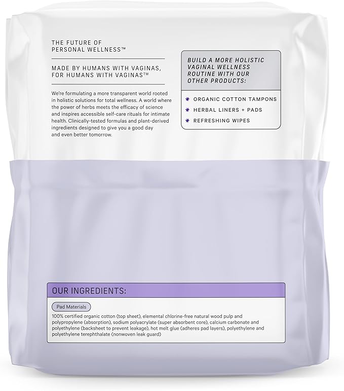 The Honey Pot Company - Sanitary Pads for Women - Non-Herbal Overnight w/Wings - Organic Cotton Cover, & Ultra-Absorbent Pulp Core - Feminine Care - FSA & HSA Eligible - 12 ct