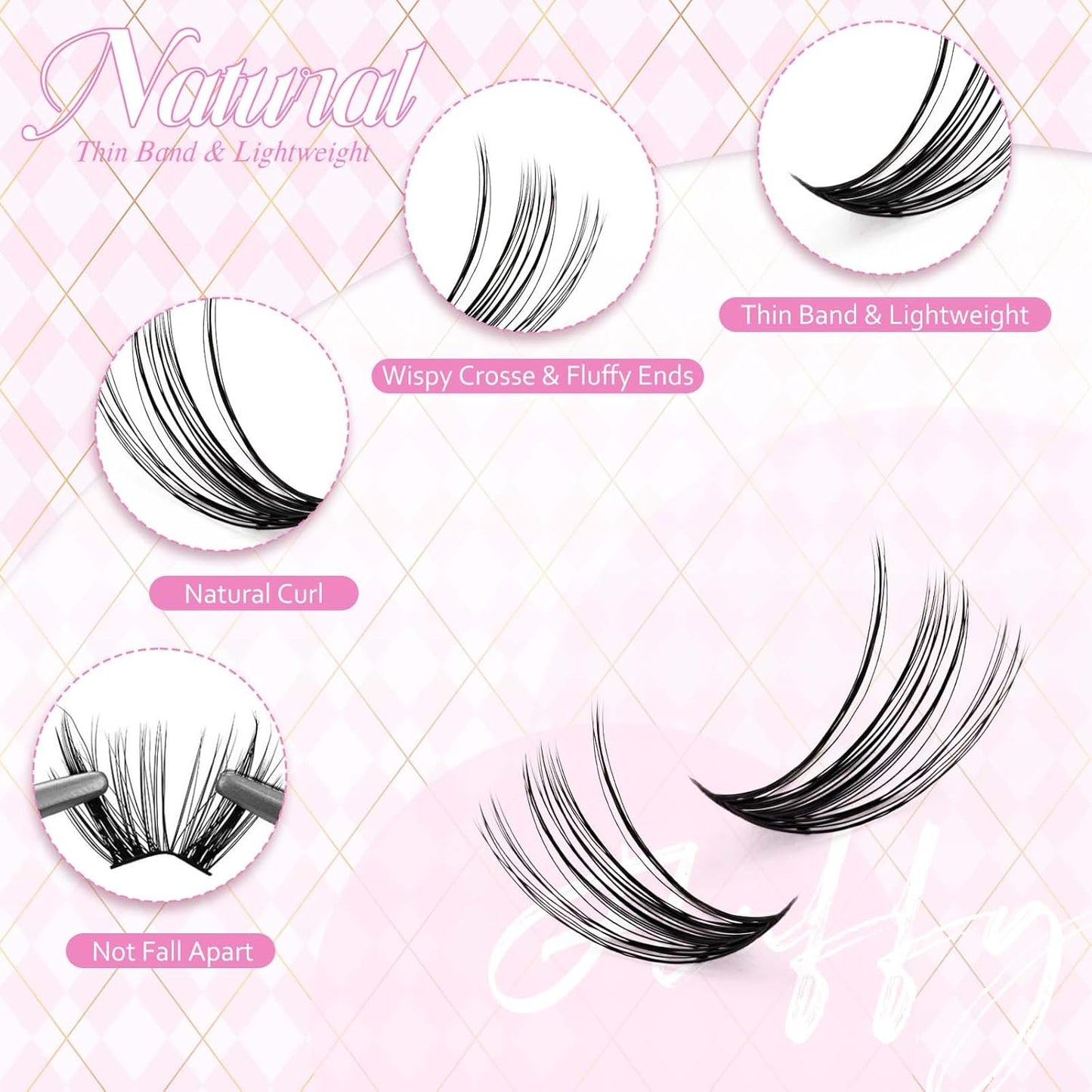 FADLASH Lash Extension DIY Kit Lash Clusters D Curl Cluster Lashes with Lash Bond and Seal Cluster Lashes Glue Remover Lash Tweezers for DIY Eyelash Extension at Home（Kit 40D+50D-0.07D-12-18MIX）