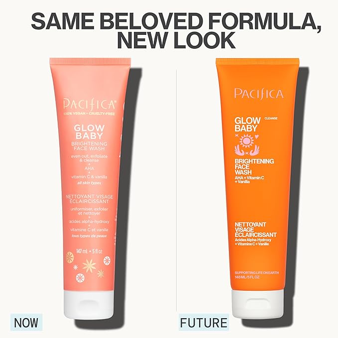 Pacifica Beauty Glow Baby VitaGlow Face Lotion and Brightening Face Wash Set, Skincare, Vitamin C and E, AHA, Exfoliator, Cleanser, Hydrating, Moisturizer, Vegan, 1.7 fl oz and 5 fl oz (Set of 2)