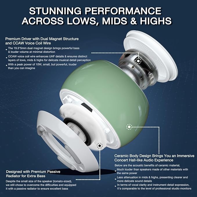 Ceramic Craft Bluetooth Speaker for Meditation & Yoga, Sound Therapy Machine for Stress Relief, Sleep Aid and Focus, Deep Bass, Louder Volume, Light Effect for Boxing Breathing (Green)