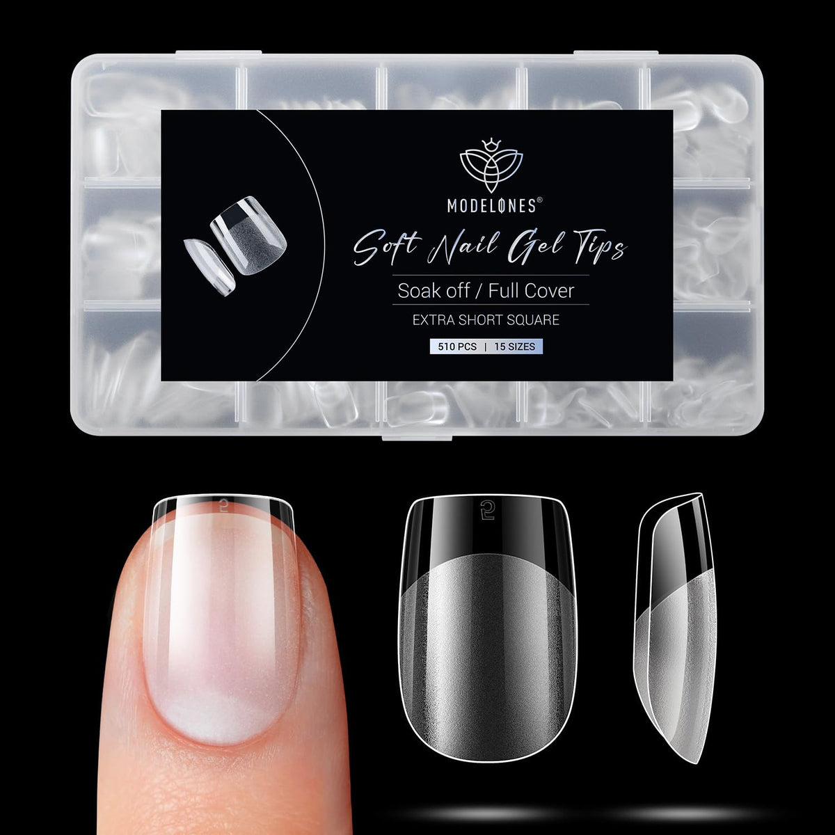Modelones Extra Short Square Fake Nail Tips - 510Pcs Gel Tips Pre-shaped Half Matte Full Cover Clear Acrylic Gel Kit False Press on Nails for Extension DIY Salon 15Sizes