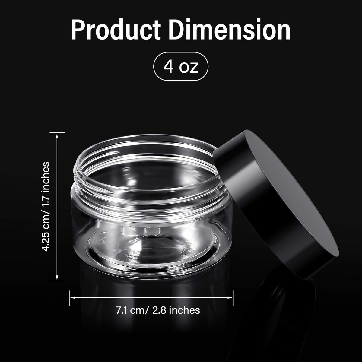 SATINIOR 100 Pcs Plastic Jars with Lids Small Containers Lids Wide Mouth Small Plastic Containers for Lotion Cream Rhinestones Body Butters Travel Storage(4 oz,Black)