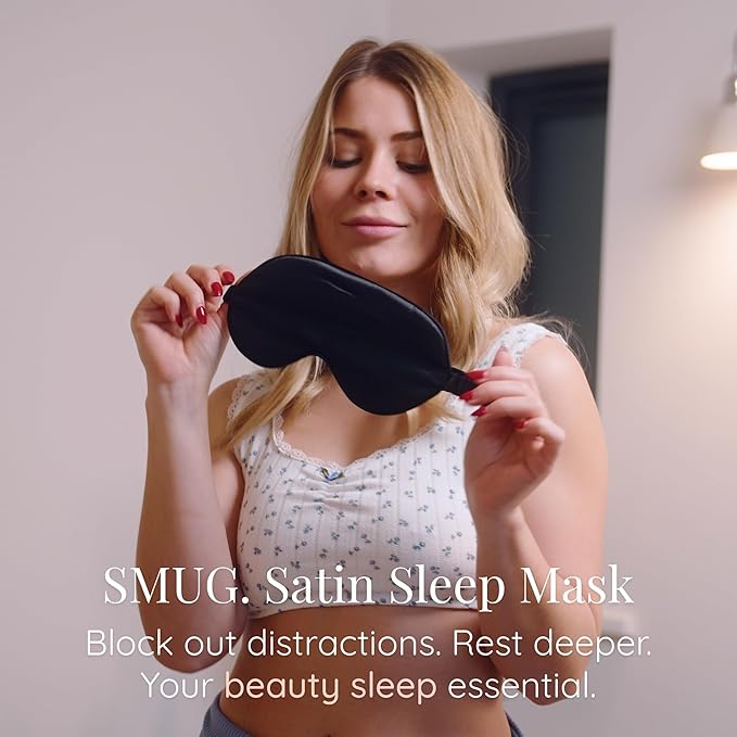 SMUG Satin Sleep Mask (3 Pack) Deep Dream Sleep Aid Eye Mask for Women & Men for Sleeping, Travel, Night Shift - Soft to Nourish Skin, & Reduce Dark Circles - Eye Cover to Block Out Light - Black