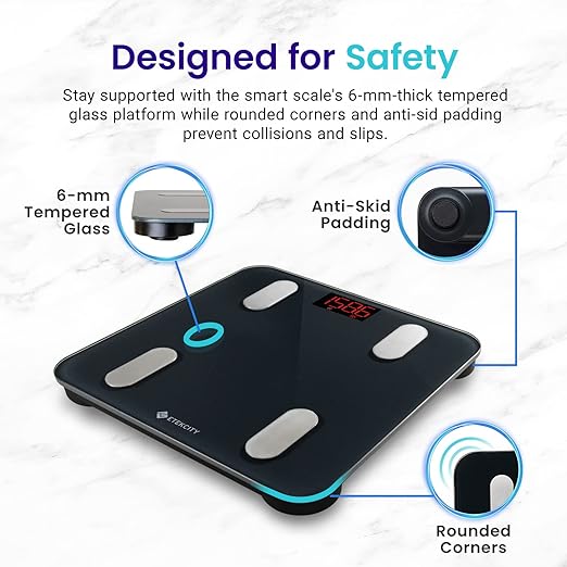 Etekcity Scales for Body Weight, Bathroom Digital Weight Scale Fat, Smart Bluetooth BMI, and Loss, Sync 13 Data with Other Fitness Apps, Black, 11x11 Inch