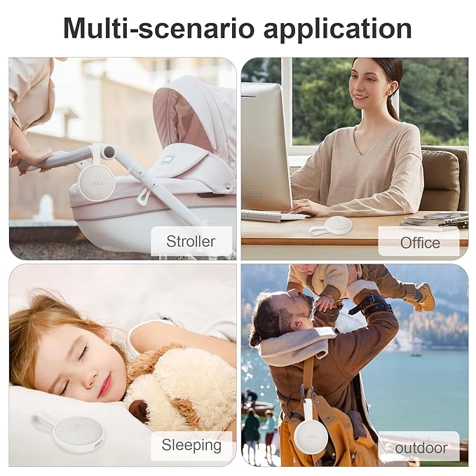 White Noise Sound Machine, Portable Sound Machine for Sleeping Adults & Baby, with Bluetooth 5.1/24 Soothing Sounds/Battery Powered/3 Timer Memory Function for Office/Bedroom/Travel（White）