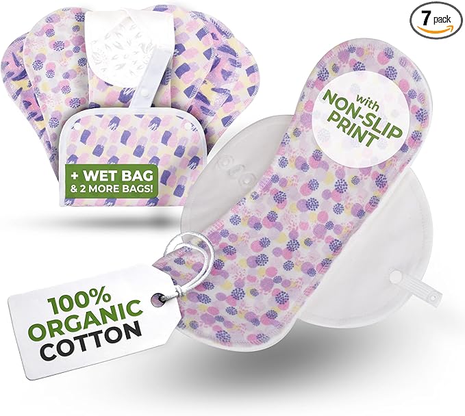 Non-Slip Organic Reusable Panty Liners for Women & Teens (Small, 7-Pack); High-Temp Washable Cotton Cloth Liners; Stay Fresh & Dry, for Daily Vaginal Discharge Only; 100% Breathable (no PUL/TPU)
