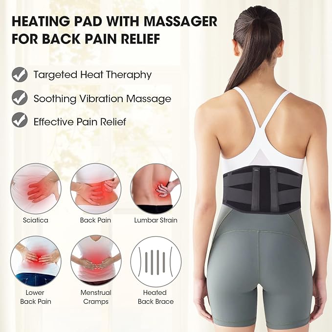 CUEHEAT Heated Waist Belt, Cordless Heating Pad for Low Back, Electrical Heating and Massage, Rechargeable Battery Powered (Dark Black, 53inch)