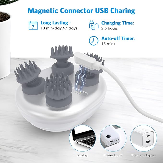 AMIR Electric Cordless Hair Scalp Massager, IPX7 Waterproof Portable Head Scratcher Massager with Kneading 96 Nodes, 5 Kneading Modes, for Hair Growth and Stress Relax, Gifts for Men Women
