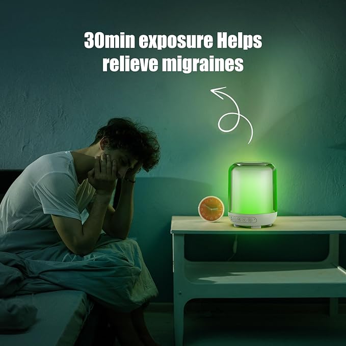 Green Light Therapy Lamp for Migraine Relief and Anxiety Alleviation | Wireless Speaker with Soothing White Noise for Sleep | Dual-Mode Light | Sound Therapy