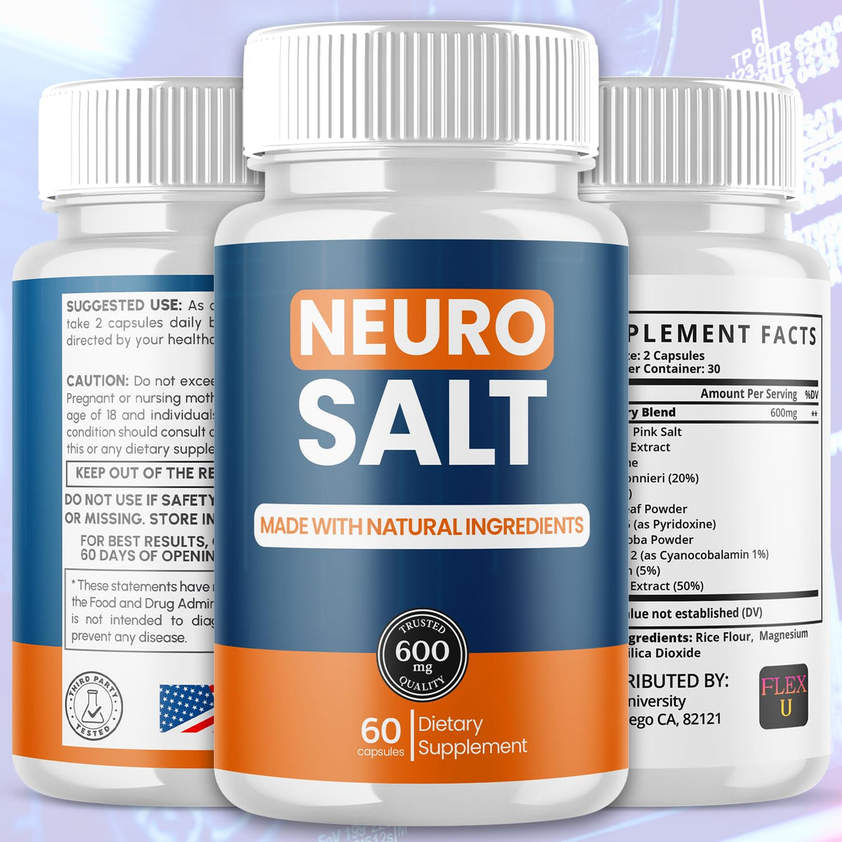 (3 Pack) Neuro Salt Capsules, Neuro Salt Brain Support Pills with Natural Ingredients, Advanced Formula NeuroSalt Maximum Strength Health & Wellness Support Vitamin for Women and Men (180 Capsules)