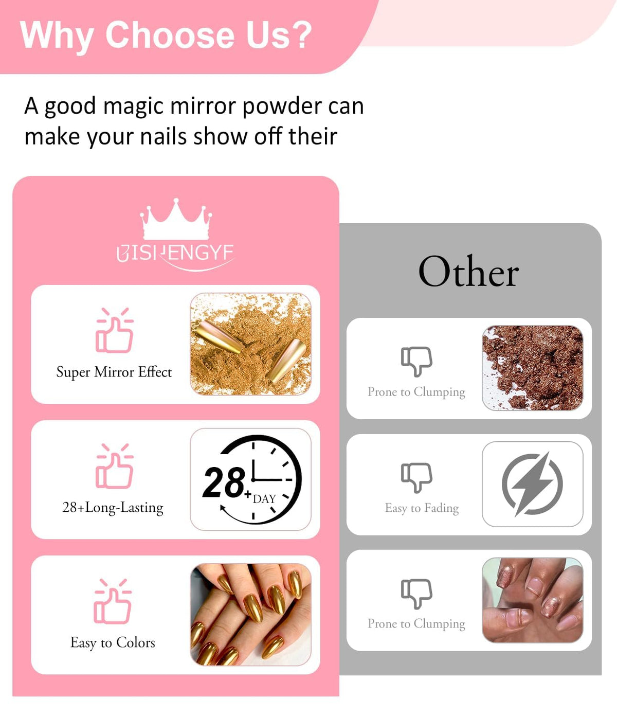 Gold Chrome Nail Powder - Metallic Mirror Effect Nail Chrome Powders Silver Chrome Powders for Nails Glitter, Pigment Holo Chrome Gold Nail Powder with 4 Eyeshadow Sticks