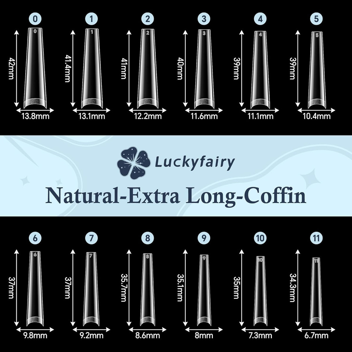 XXL Long Half Cover Coffin Nails Tips, 240 Pcs Clear Gel Acrylic Nails False Nail Tips Coffin, 12 Sizes Press On Nails with Box for Women & Girls Nail Extension