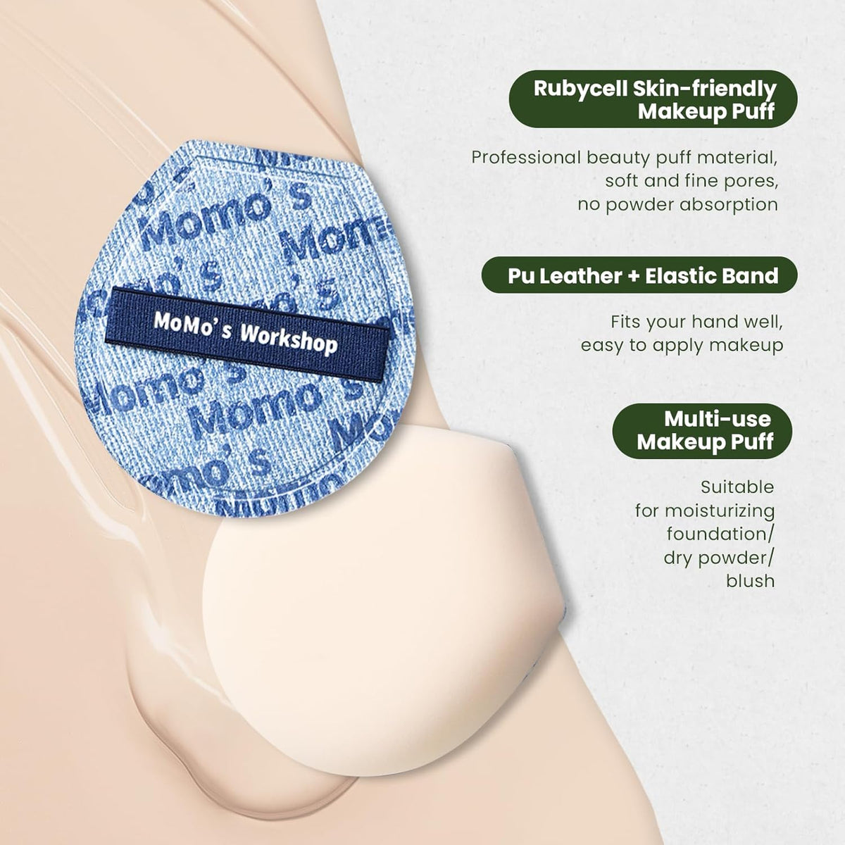 Momo's Workshop Makeup Sponge for Foundation, Soft Makeup Blending Puff Reusable, Foundation Puff for Natural Finish & Long-lasting 1PCS Blue