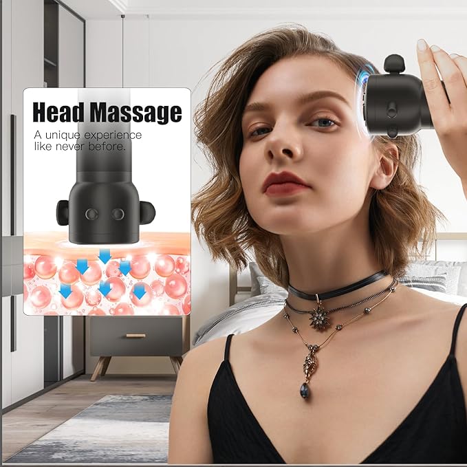 Pro Max Therapy Deep Muscle & Head Vibration Massager, Rechargeable Portable Massager for Travel – Relieves Fatigue & Stress, Soothes Scalp Tension, Black