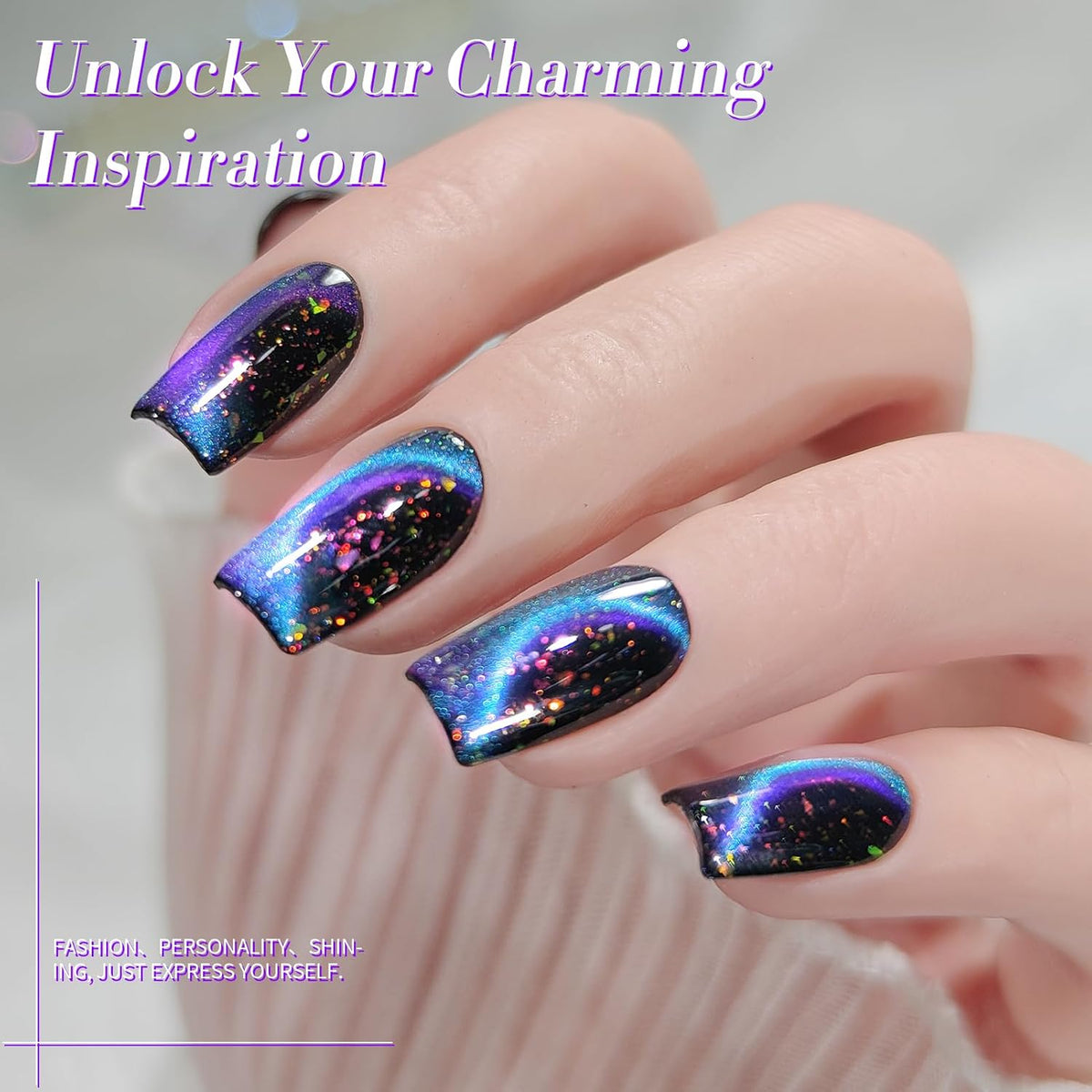 Born Pretty Cat Magnetic Eye Gel Nail Polish, Blue Starry Sky Glitter Cat Magnetic Gel Nail Polish, Holographic Magnetic Nail Polish for Nail Art Manicure Salon DIY at Home 15ML