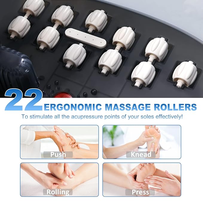Foot Spa Bath Massager with Heat [2025 Upgraded], Jets, Vibration, Adjustable Temp, Bubbles, Epsom Salt, Foot Soaking Tub with 22 Massage Rollers, Pedicure Foot Spa for Relaxation, Black