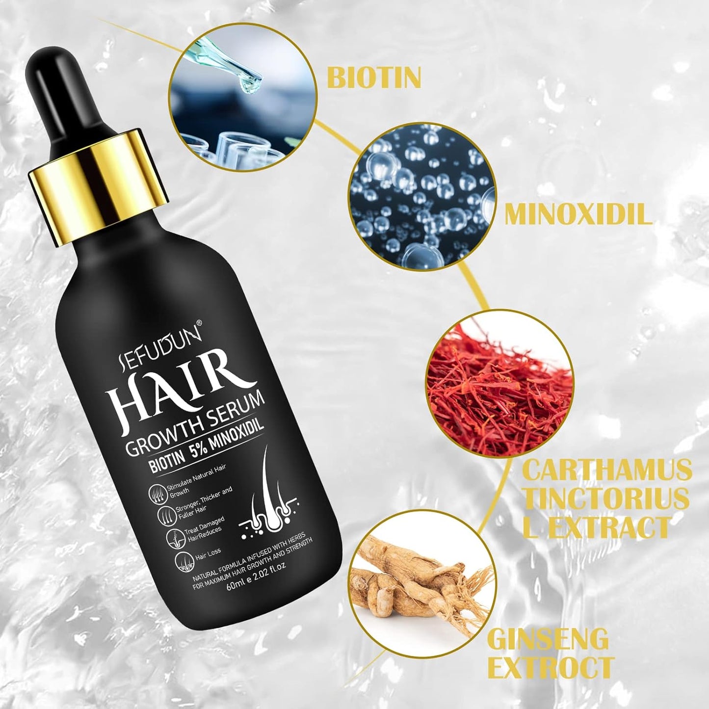 Uocasi 2Pack 5% Minoxidil Hair Growth Serum, Hair Growth for Men and Women, Hair Regrowth Serum For Stronger Thicker Longer Hair Help, Natural Facial Hair Treatment for Grooming Thickening