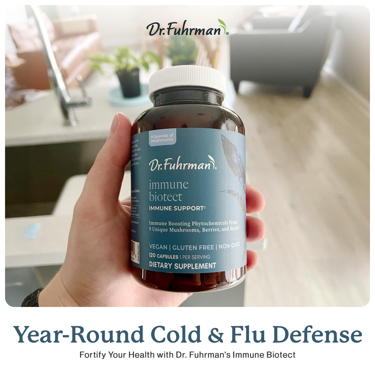 Dr. Fuhrman All Natural Immune Support Supplement | Whole-Food Derived Vitamin for Immunity Defense | Organic Mushrooms, & Berries | Organic Lion’s Mane, Maitake, Reishi, and Elderberry | 120 Caps