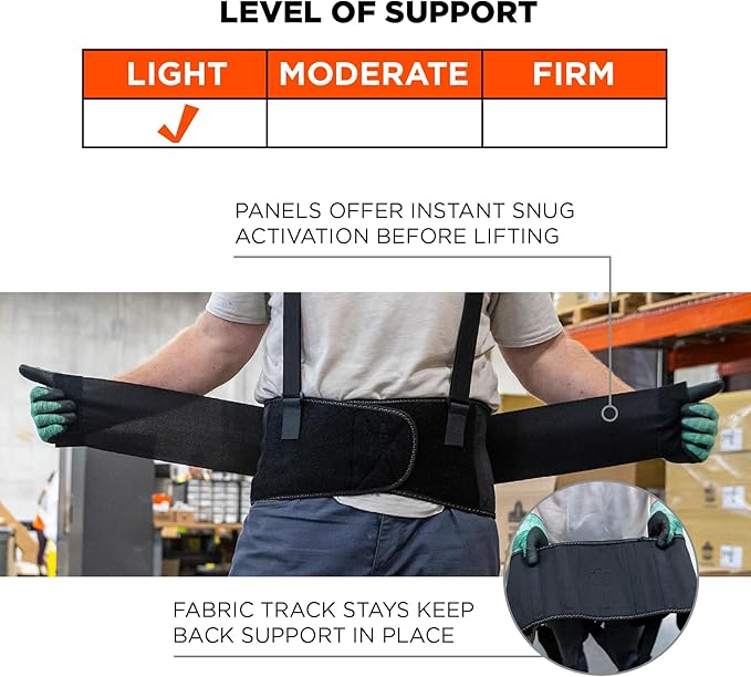 Ergodyne ProFlex 1650 Back Support Belt, 7.5" Elastic, Adjustable, Removeable Straps, 4XL , Black