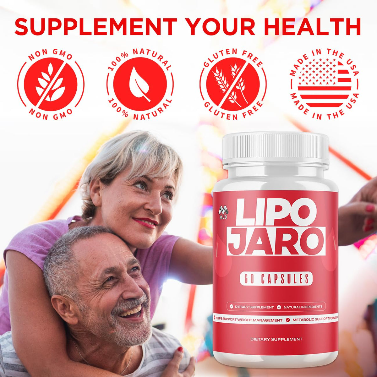 Lipojaro Capsules, Official Lipo Jaro Pills with Natural Ingredients, Advanced Formula Health and Wellness Support Formula Vitamin, Max Strength Active Lifestyle Multivitamin Supplement (60 Capsules)