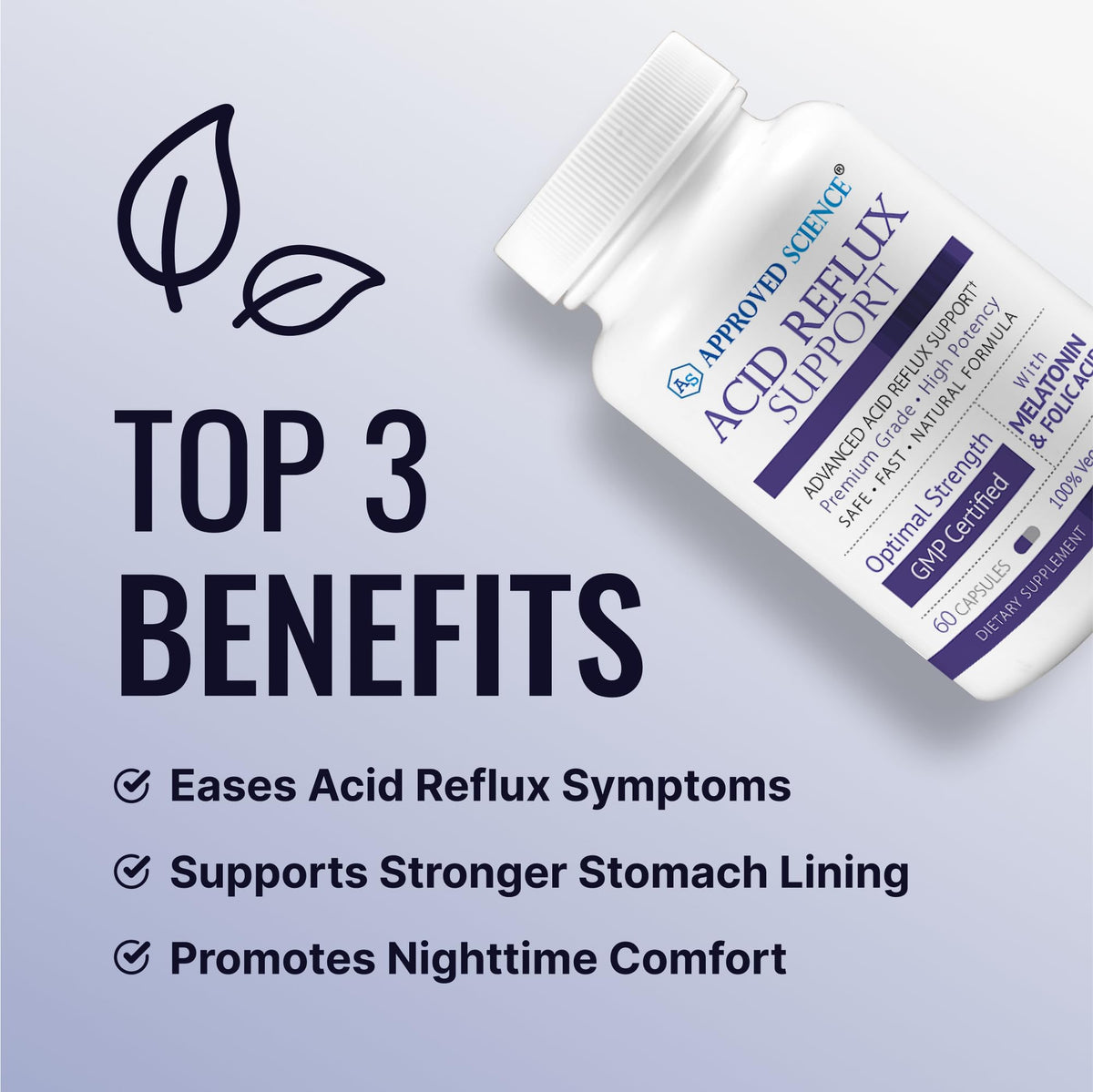 Approved Science® Acid Reflux Support - with Melatonin, Marshmallow Root, L-Taurine - 60 Capsules - Vegan