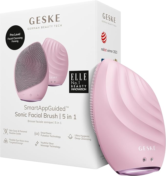 SmartAppGuided™ Sonic Facial Brush 5 in 1 | Vibrating Electric Facial Cleansing Brush | Soft Silicone Brush | Professional Facial Cleanser | Skin Cleanser & Exfoliator | Face Massager