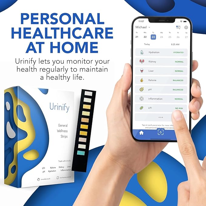 Mobile App Urine Test Strips -Trusted at Home Kidney and Liver Test Kit, Urinary Protein, UTI Test, Hydration, Ketone Body, pH, Urinalysis- Essential Kit (3 Strips)