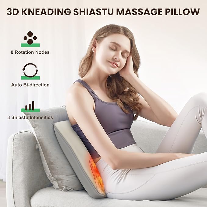 Back Massager for Pain Relief Deep Tissue, Shiatsu Back and Neck Massager with Soothing Heat, Vibration Kneading Massage Pillow for Neck Shoulder, Gifts for Women Mom