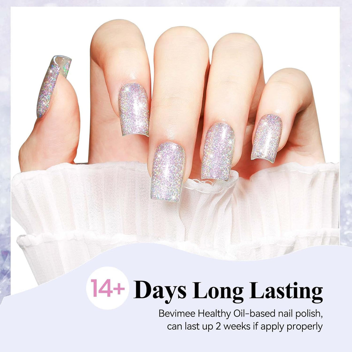 Glitter Silver Nail Polish Quick Dry, Sparkle Iridescent Nail Lacquer Air Fast Drying, Reflective Flash Long-Lasting Vegan Fingernail Polish, 12ML