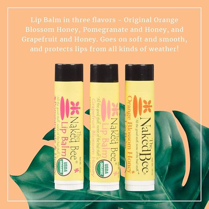 The Naked Bee Orange Blossom Honey Lotion and Lip Balm Set, Hydrating, Moisturizing, and Natural Skin Care Products Cruelty Free + Grapefruit Blossom Honey, and Pomegranate & Honey, 0.15oz