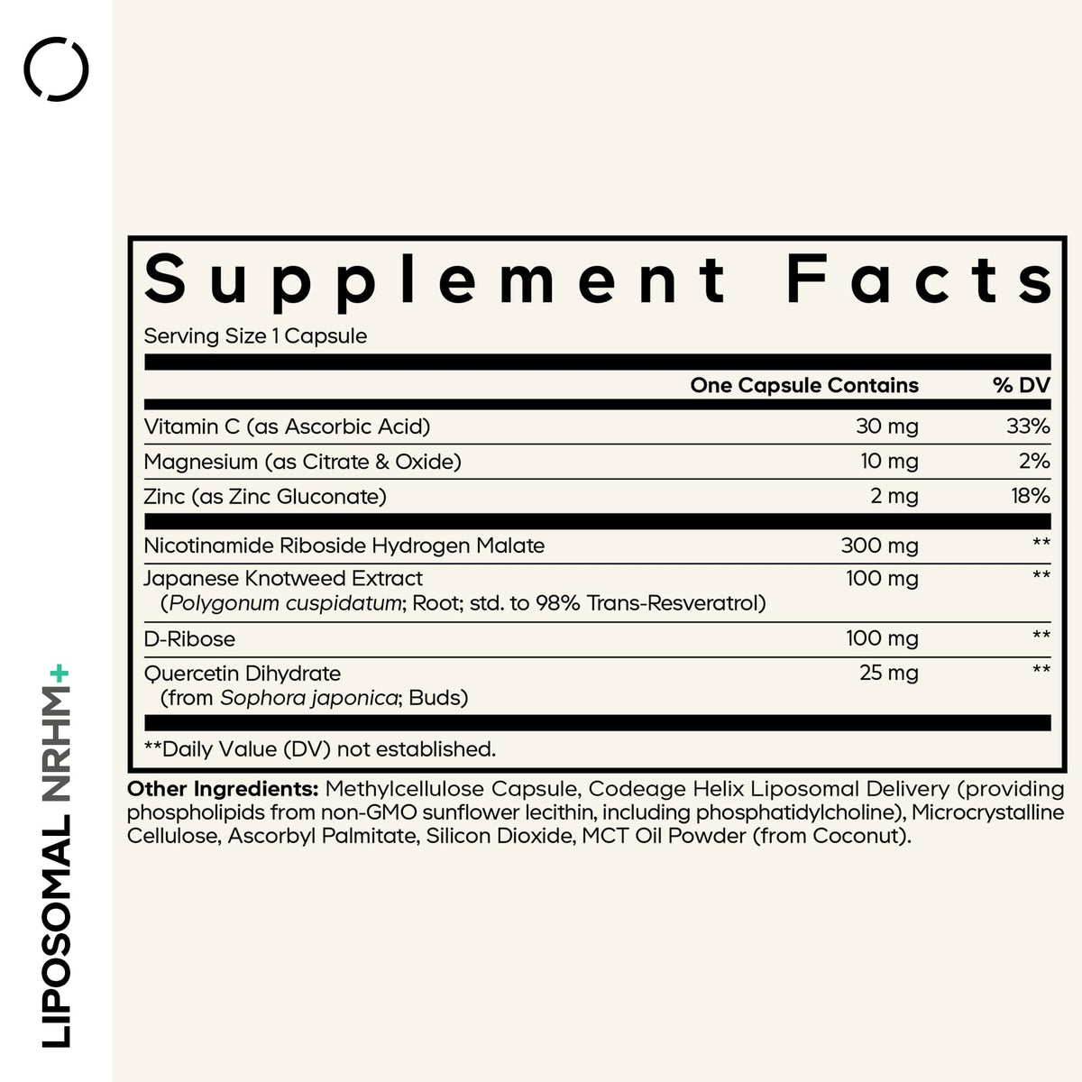 Codeage Liposomal NRHM+ Supplement - NRH Hydrogen Malate 300 mg, Resveratrol, D-Ribose & Quercetin - Vitamin C, Magnesium & Zinc - Liposomal Delivery - Non-GMO - 60 Capsules