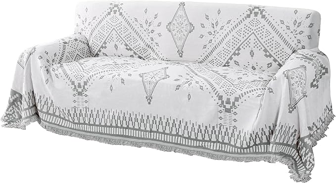 H.VERSAILTEX Reversible Sofa Cover Couch Cover for Dog Sofa Slipcover for Most Shape Sofa Furniture Protector with Tassels Sectional Couch Cover (XX-Large: 91" x 134", Dove Grey/White)
