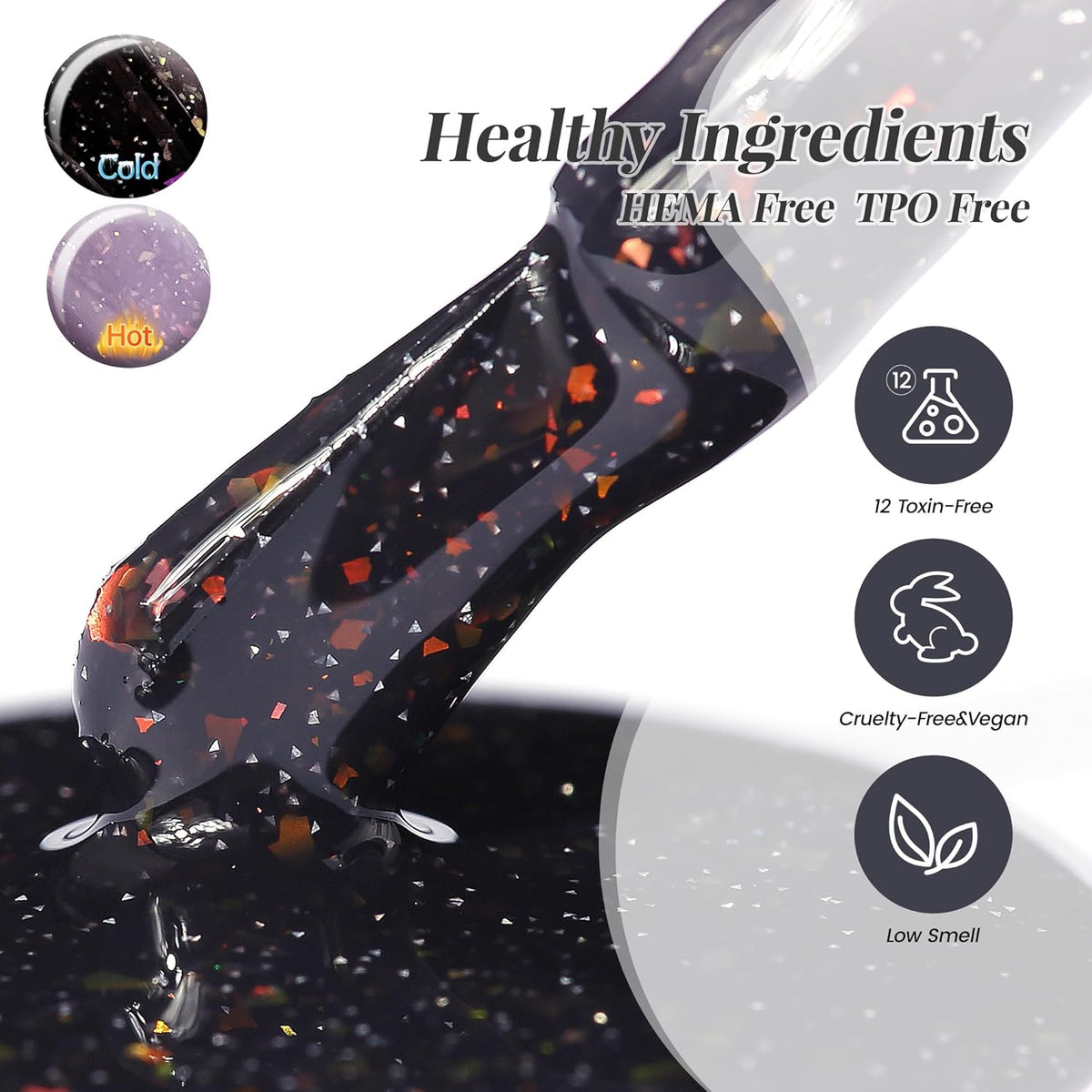 YTD Likomey Color Changing Gel Nail Polish 2 Pcs Set,15ml Grayish Purple to Black Pure Color and Brocade Glitter Kit,Fall Winter Thermal Ombre Change Colors Manicure UV Varnish,2 Pcs 15ml,WB2-05