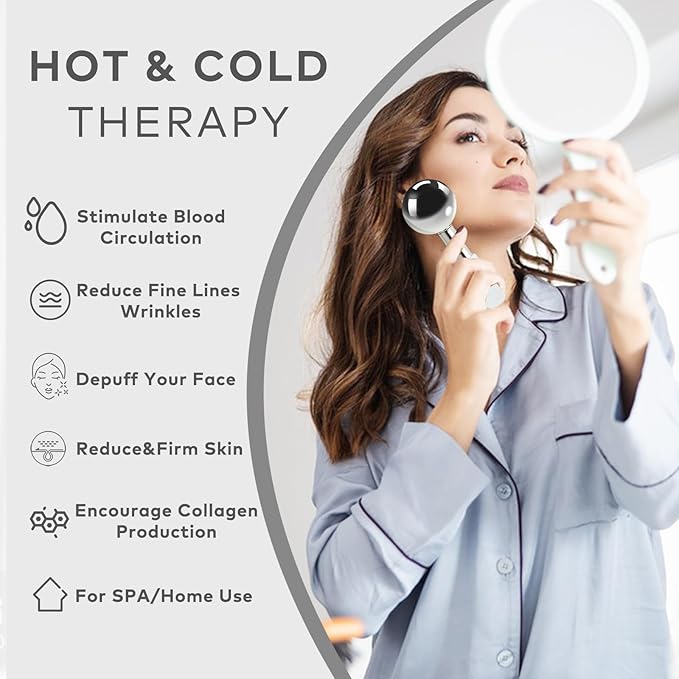 Rotating Stainless Steel Ice Globes for Facials, Unbreakable Ice Globe Cooling Roller Balls for Face, Neck, Eyes Skin Care, Cryo Sticks to Reduce Dark Circles, Puffiness, Wrinkles, Anti-Aging, Blue