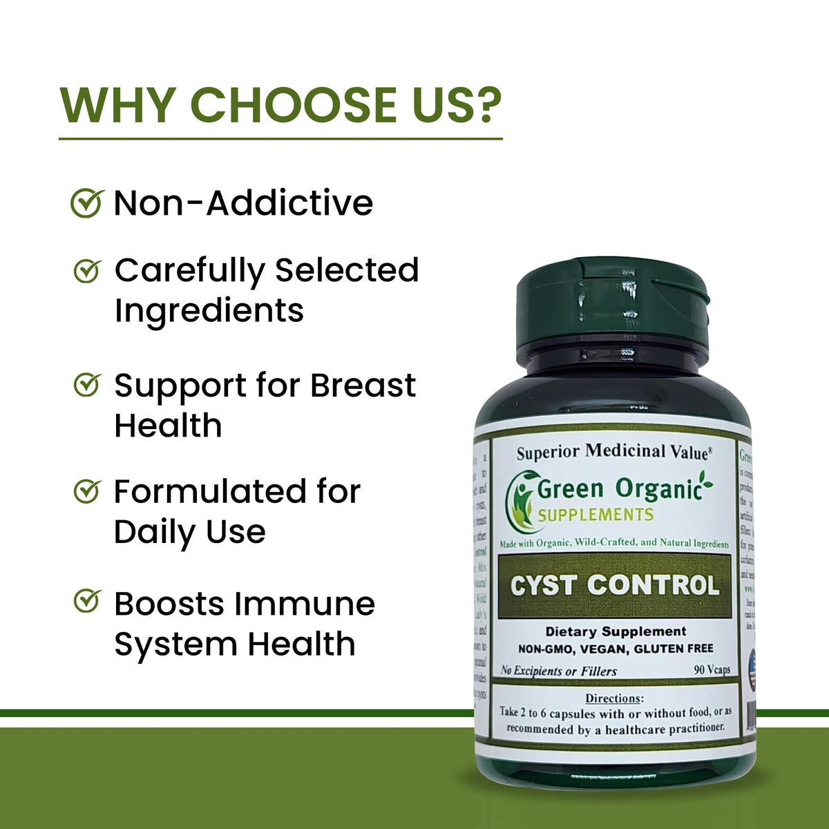 Green Organic Supplements Cyst, Breast Cyst, 90 VCaps, High Absorbable, Non-GMO, Gluten-Free (Pack of 3)