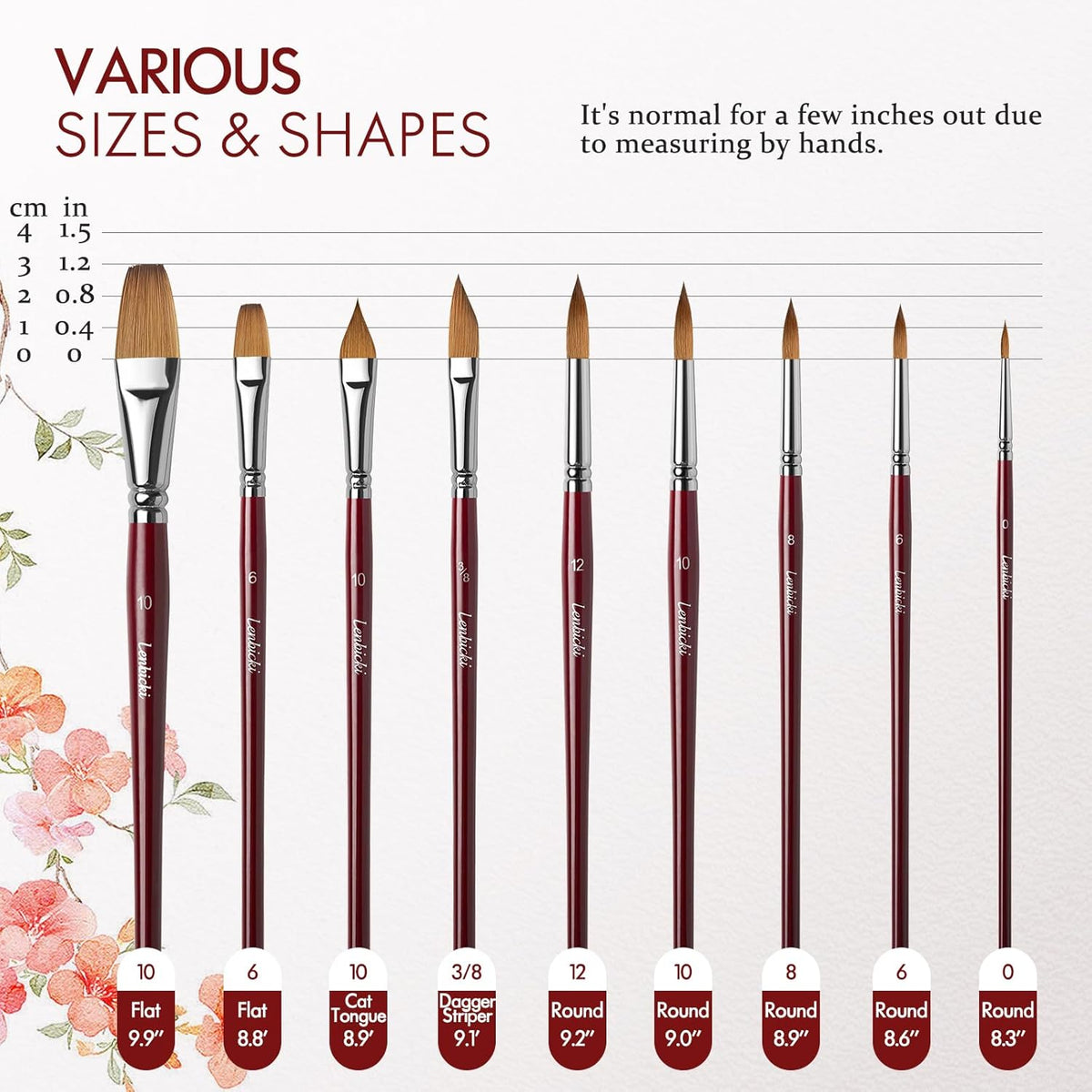 Kolinsky Sable Paint Brushes Professional Kolinsky Watercolor Paint Brushes Set for Artists 9pcs,Kolinsky Sable Hair Brushes for Watercolor, Acrylic, Includes Round Pointed, Flat, Cat's Tongue