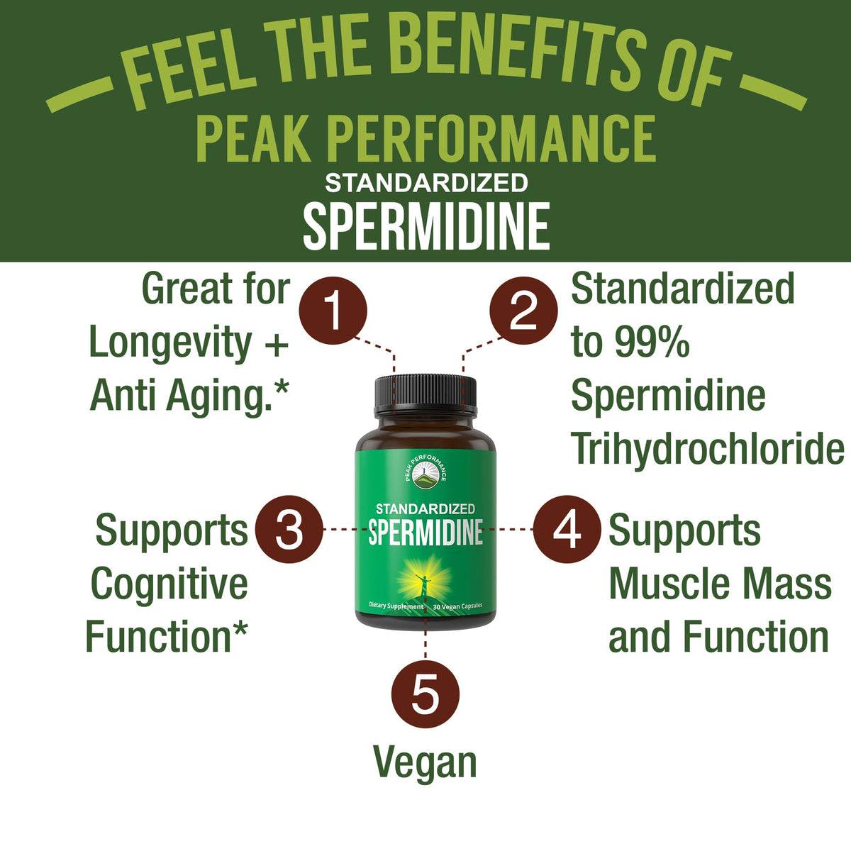 Spermidine Supplement Ultra High Strength Standardized to 99% Spermidine Trihydrochloride. More Potent Than Wheat Germ Extract. Vegan Capsules for Healthy Aging, Longevity. USA Tested Supplements