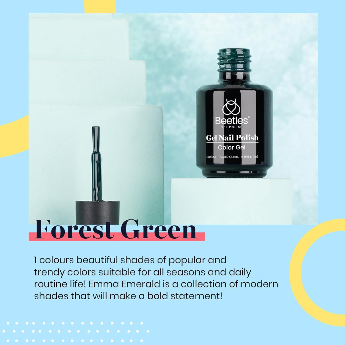 Beetles Green Gel Nail Polish, 15ML 0.51OZ Dark Green Color Soak Off UV Nail Lamp Forest Color Gel Polish Manicure Salon DIY Nail Art Design Decoration at Home Gift for Women