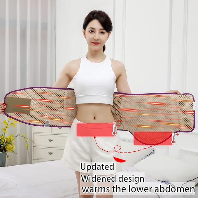 Heating Sauna Belt with Hot Compress & Vibration Massage，Lumbar Abdominal Stomach Belly Massager Back Pain Relief Machine, for Body Muscle Relax,Waist Trimmer Fitness Home Exercise(Purple)