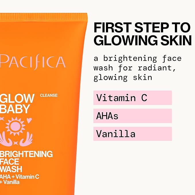 Pacifica Beauty Glow Baby VitaGlow Face Lotion and Brightening Face Wash Set, Skincare, Vitamin C and E, AHA, Exfoliator, Cleanser, Hydrating, Moisturizer, Vegan, 1.7 fl oz and 5 fl oz (Set of 2)